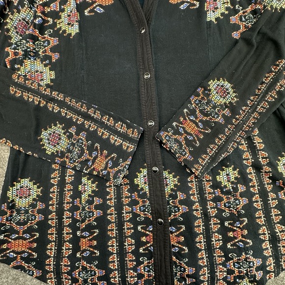 Soft Surroundings XL Black Boho Geometric Button Front Blouse Top - Picture 8 of 9